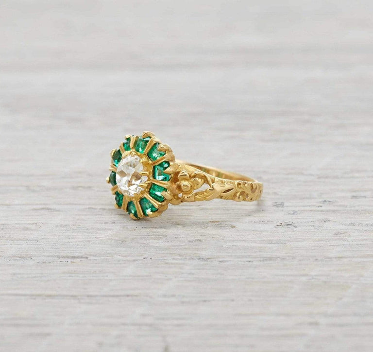 .55 Carat Vintage Diamond and Emerald Gold Ring