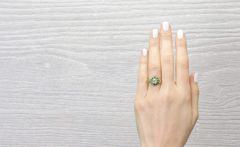 .55 Carat Vintage Diamond and Emerald Gold Ring