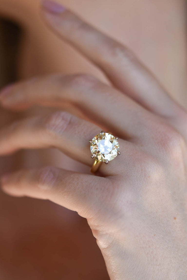 6.64ct Antique Old European Cut Diamond Solitaire Engagement Ring  | Seren on a hand