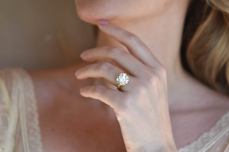 6.64ct Antique Old European Cut Diamond Solitaire Engagement Ring  | Seren on a hand 5