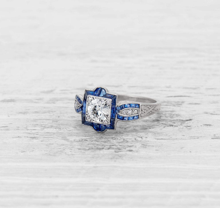 .60 CARAT ART DECO DIAMOND AND SAPPHIRE ENGAGEMENT RING