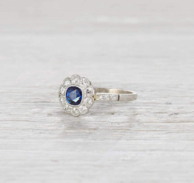 .60 Carat Edwardian Sapphire and Diamond Cluster Ring
