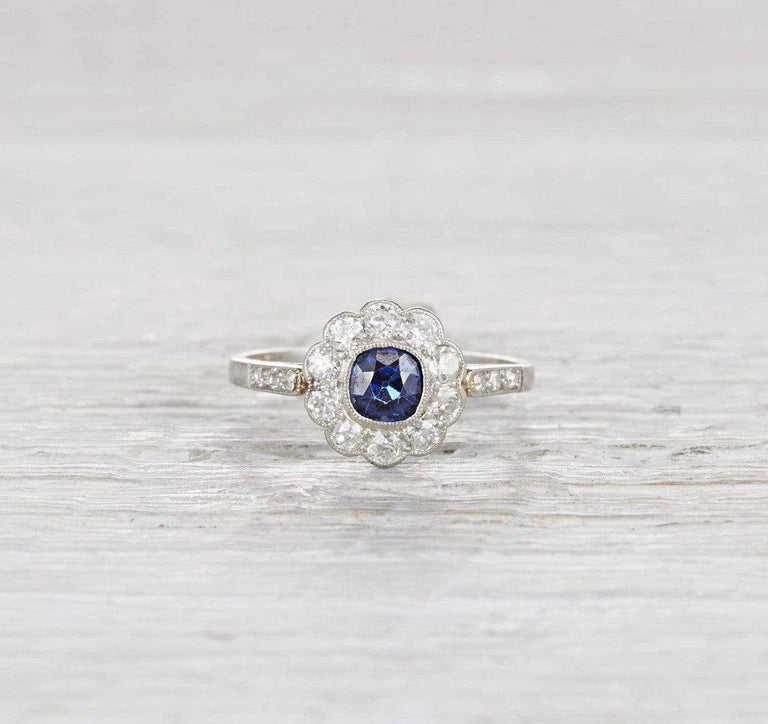 .60 Carat Edwardian Sapphire and Diamond Cluster Ring