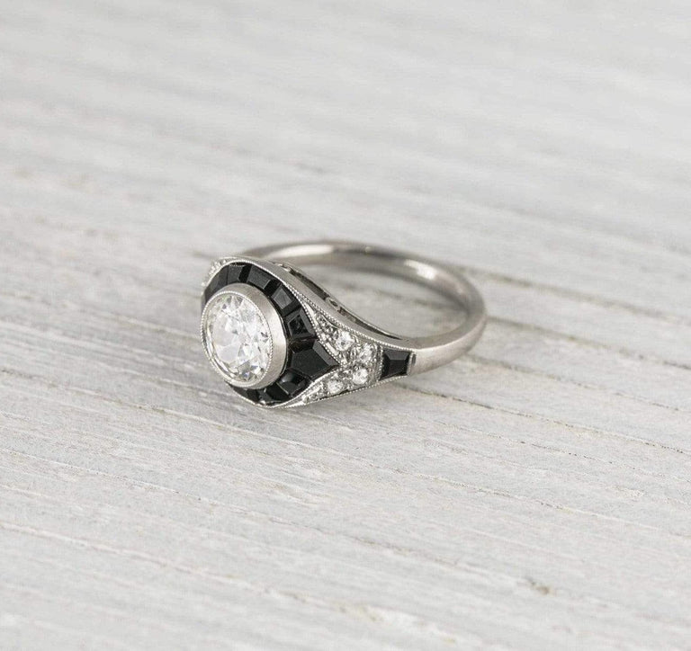 .60 Carat Vintage Art Deco Mauboussin Onyx & Diamond Engagement Ring