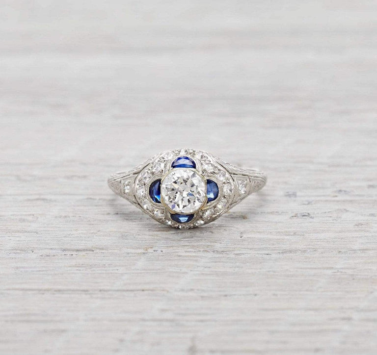 .63 Carat Art Deco Diamond & Sapphire Engagement Ring
