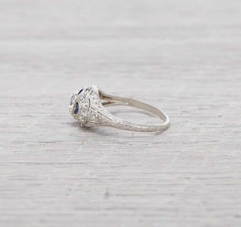 .63 Carat Art Deco Diamond & Sapphire Engagement Ring