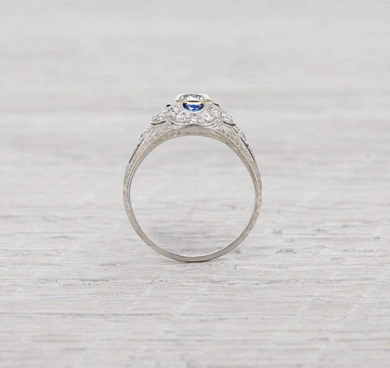 .63 Carat Art Deco Diamond & Sapphire Engagement Ring