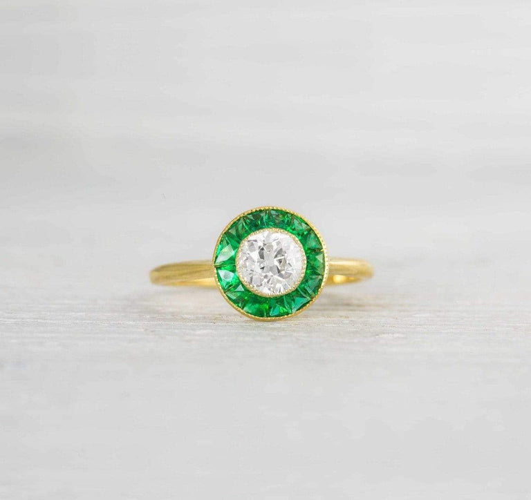 .70 Carat Vintage Diamond & Emerald Engagement Ring