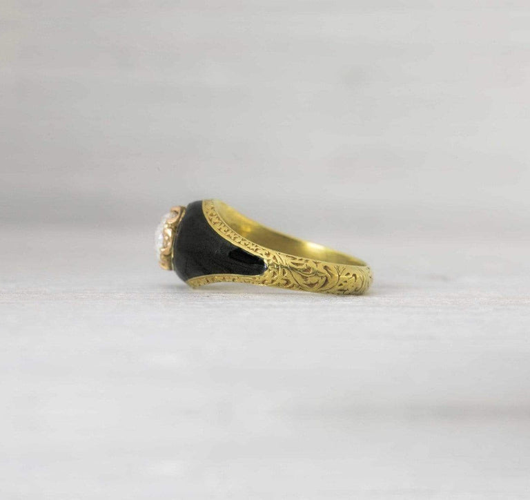.72 Carat Antique Victorian Rose Cut Diamond & Black Enamel Engagement Ring