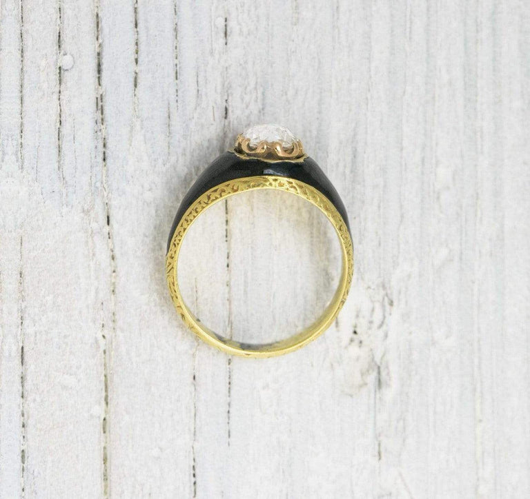 .72 Carat Antique Victorian Rose Cut Diamond & Black Enamel Engagement Ring