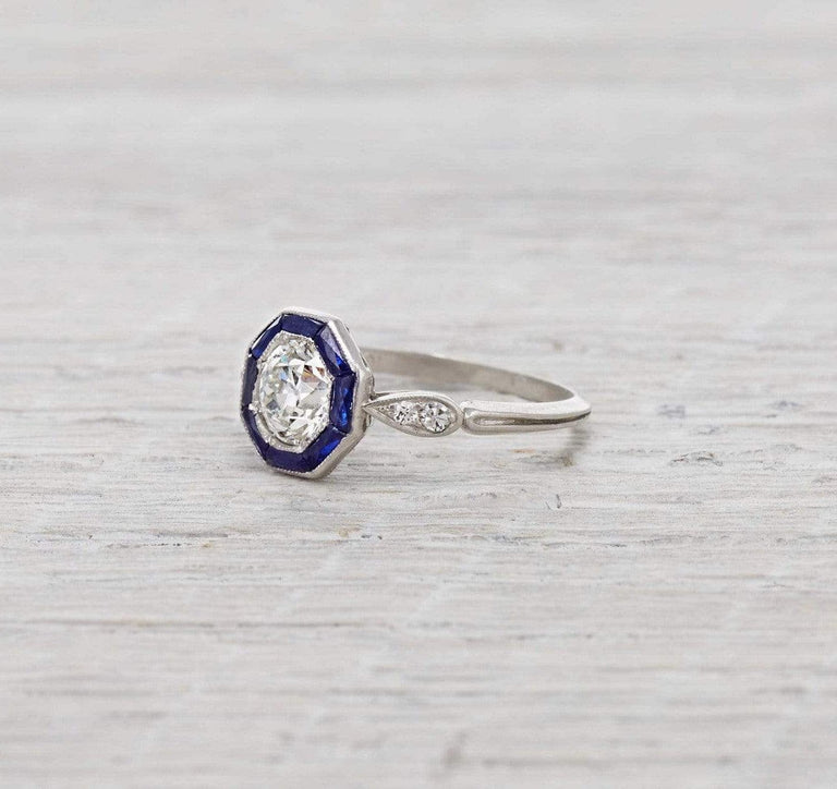 .73 Carat Diamond and Sapphire Art Deco Engagement Ring