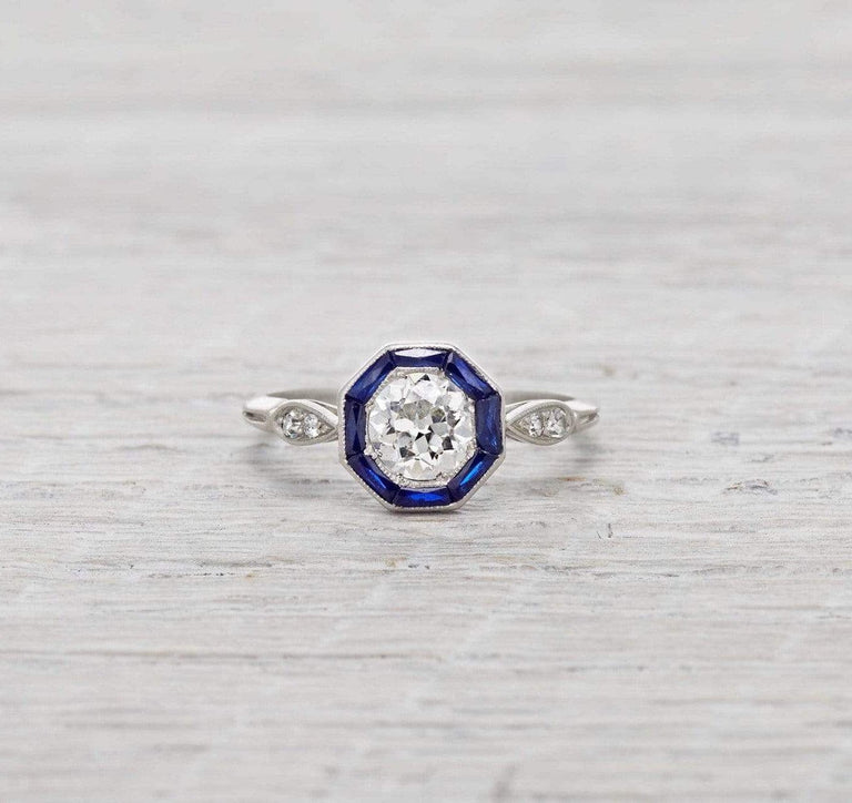.73 Carat Diamond and Sapphire Art Deco Engagement Ring