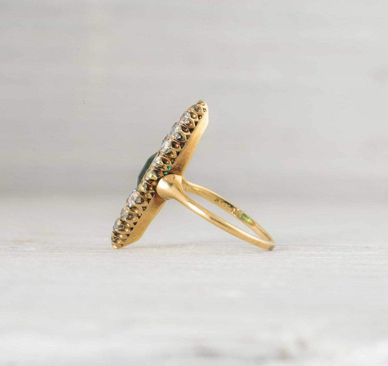 .75 Carat Antique Victorian Emerald & Diamond Navette Shaped Engagement Ring