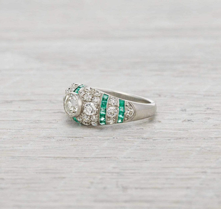 .75 Carat Art Deco Diamond and Emerald Ring