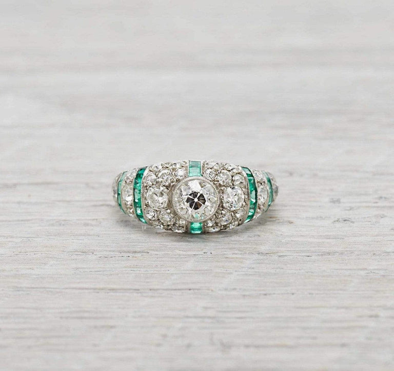 .75 Carat Art Deco Diamond and Emerald Ring