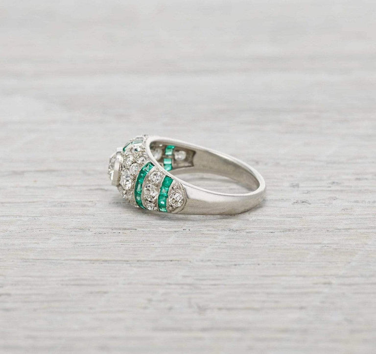 .75 Carat Art Deco Diamond and Emerald Ring