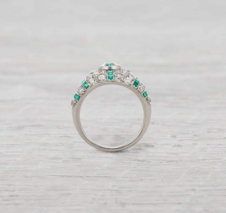 .75 Carat Art Deco Diamond and Emerald Ring