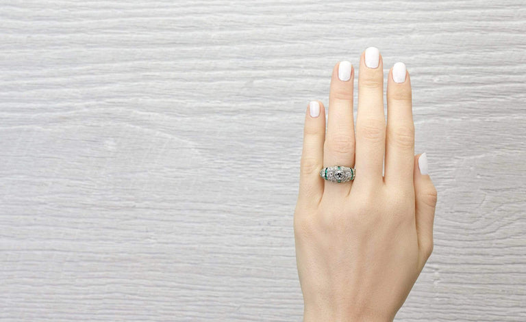 .75 Carat Art Deco Diamond and Emerald Ring