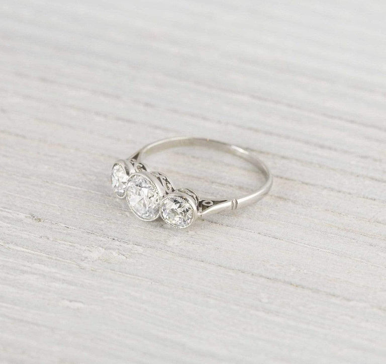 .75 Carat Three Stone Vintage Art Deco Engagement Ring
