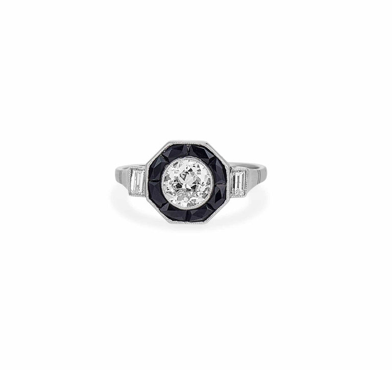 .80 Carat Art Deco Diamond and Black Onyx Engagement Ring