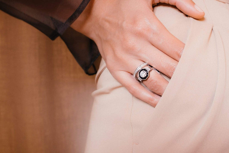 .80 Carat Art Deco Diamond and Black Onyx Engagement Ring