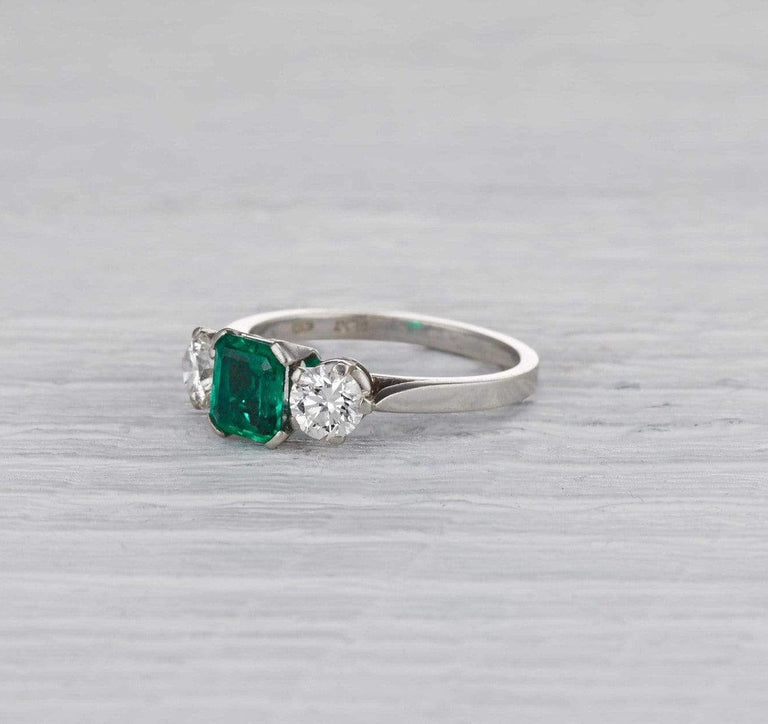 .80 Carat Art Deco Emerald Three Stone Ring