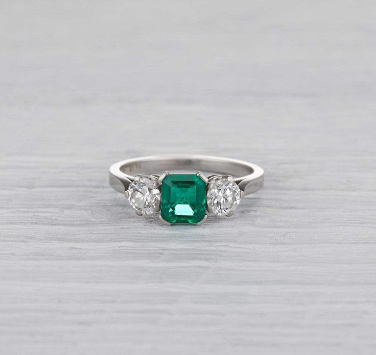 .80 Carat Art Deco Emerald Three Stone Ring