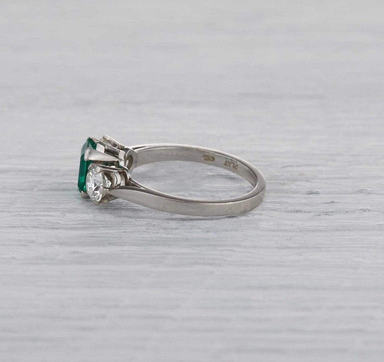 .80 Carat Art Deco Emerald Three Stone Ring