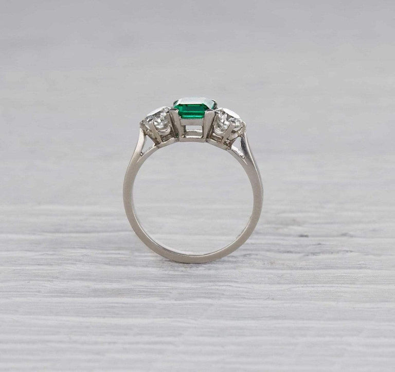 .80 Carat Art Deco Emerald Three Stone Ring
