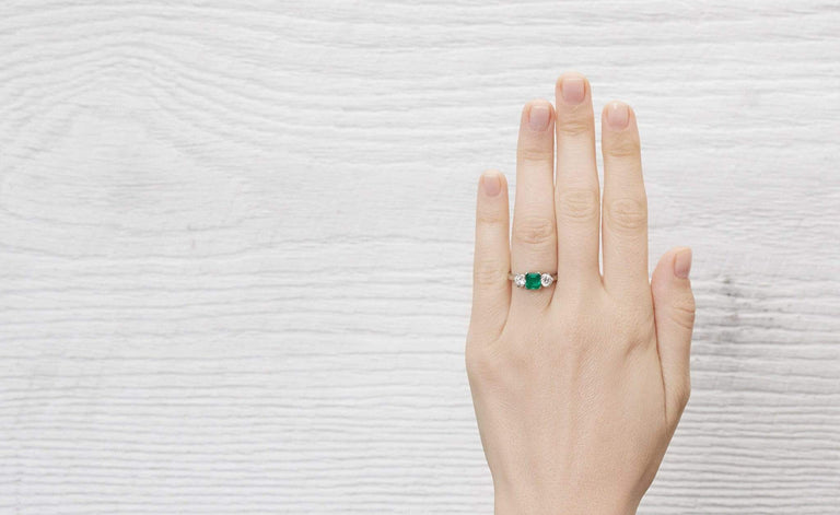 .80 Carat Art Deco Emerald Three Stone Ring