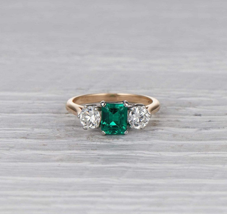 .80 Carat Cartier Emerald Three Stone Vintage Ring