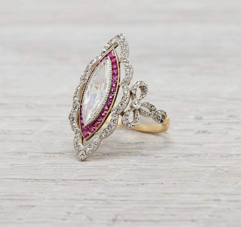 .80 Carat Edwardian Diamond and Ruby Ring