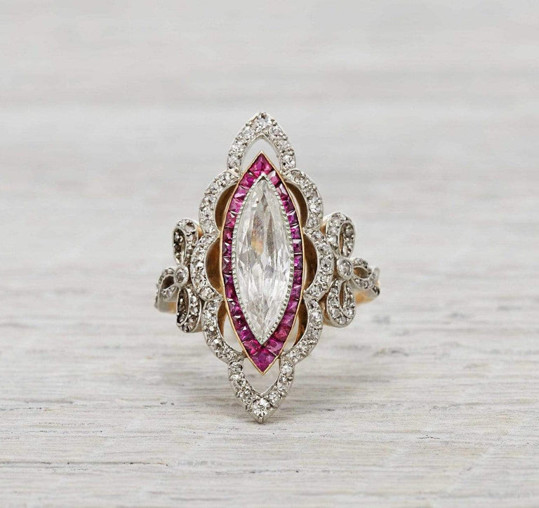 .80 Carat Edwardian Diamond and Ruby Ring