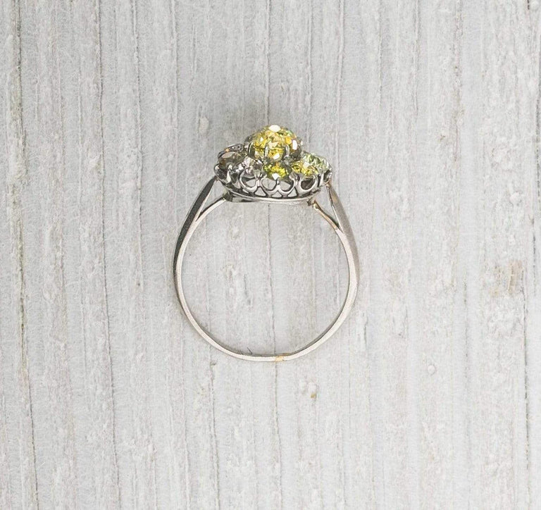 .80 Yellow Diamond Edwardian Vintage Cluster Engagement Ring