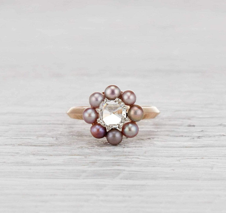 .85 Carat Victorian Diamond and Pearl Cluster Ring