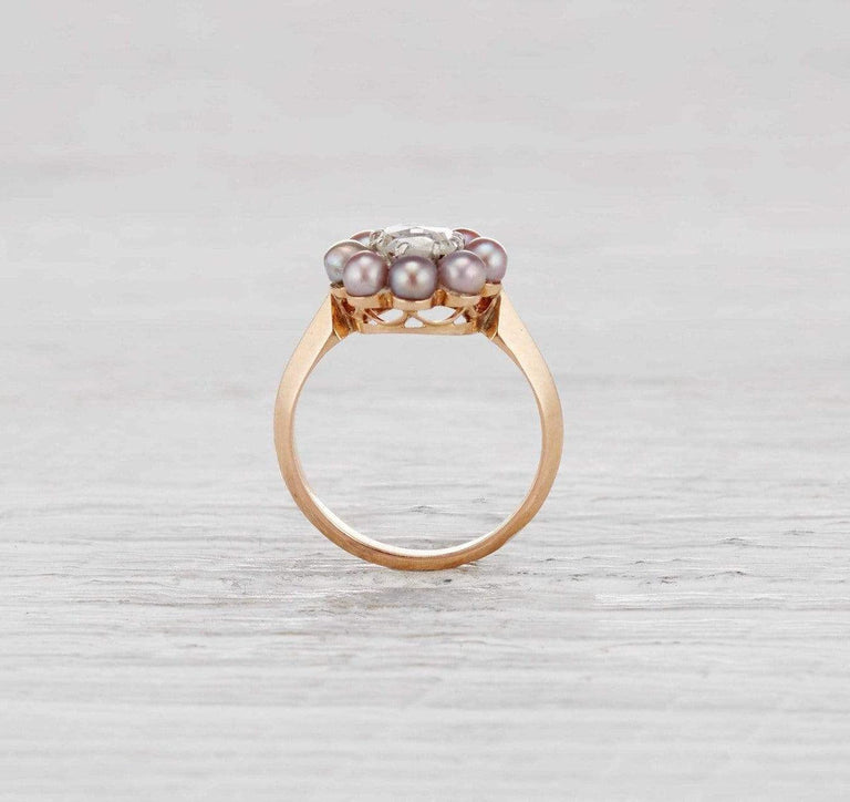 .85 Carat Victorian Diamond and Pearl Cluster Ring