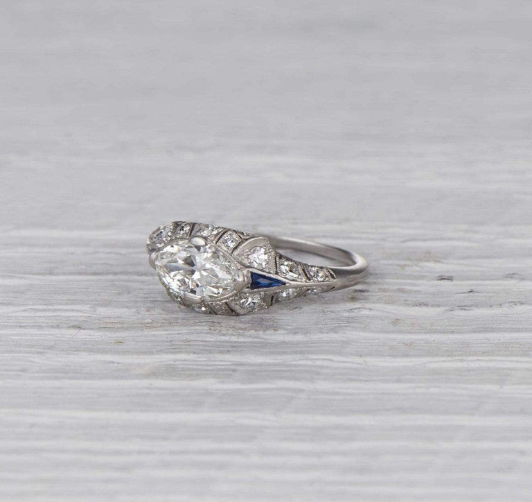 .88 Carat Art Deco Moval East-West Engagement Ring