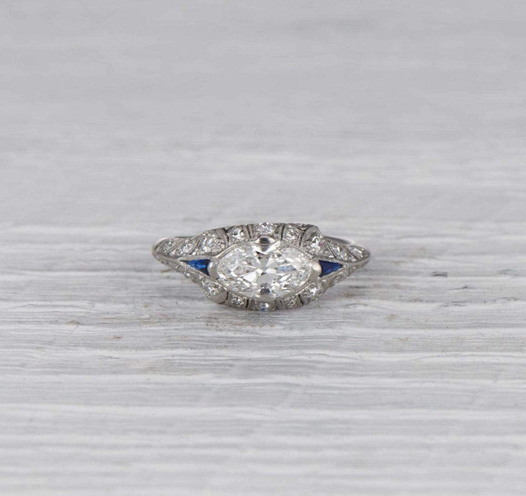 .88 Carat Art Deco Moval East-West Engagement Ring