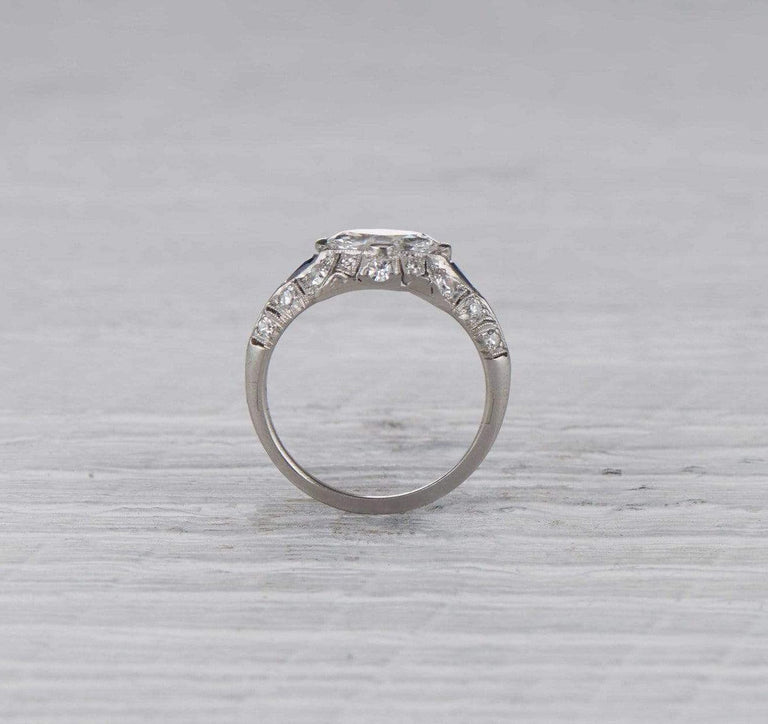 .88 Carat Art Deco Moval East-West Engagement Ring