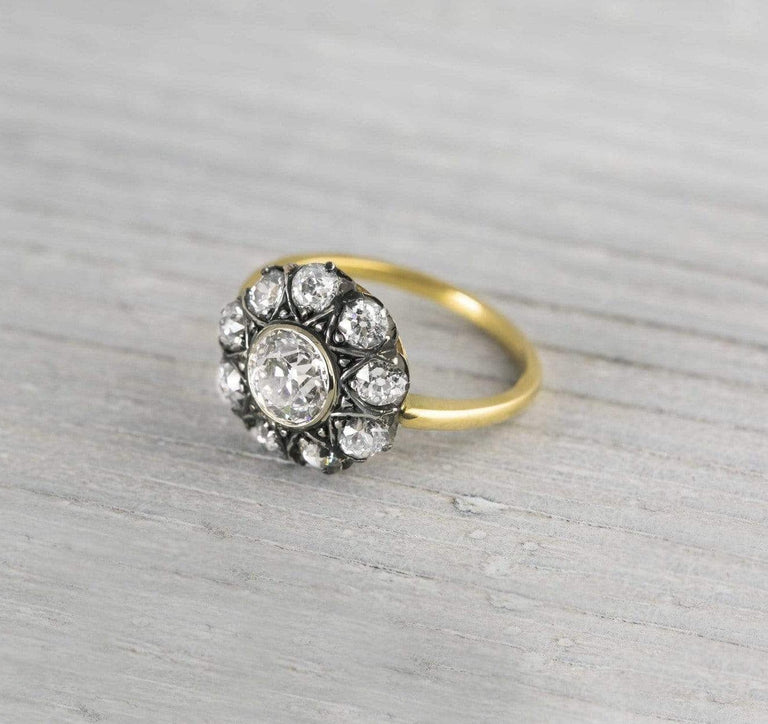 .93 Carat Silver on Gold Victorian Diamond Engagement Ring