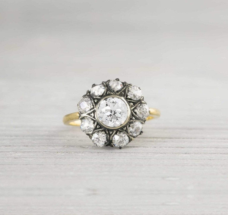 .93 Carat Silver on Gold Victorian Diamond Engagement Ring