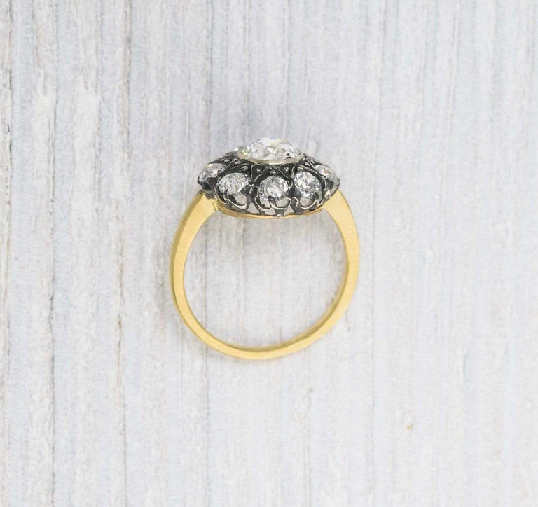 .93 Carat Silver on Gold Victorian Diamond Engagement Ring