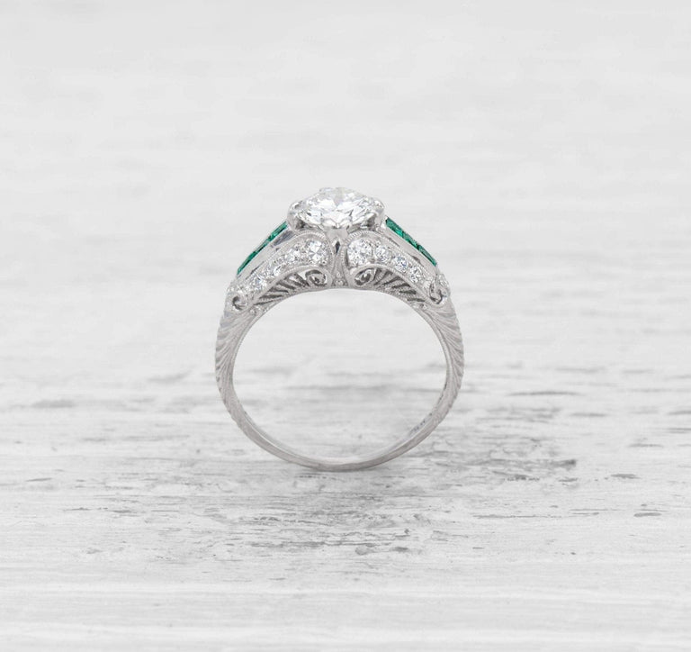 .94 CARAT BAILEY BANKS & BIDDLE DIAMOND AND EMERALD ENGAGEMENT RING