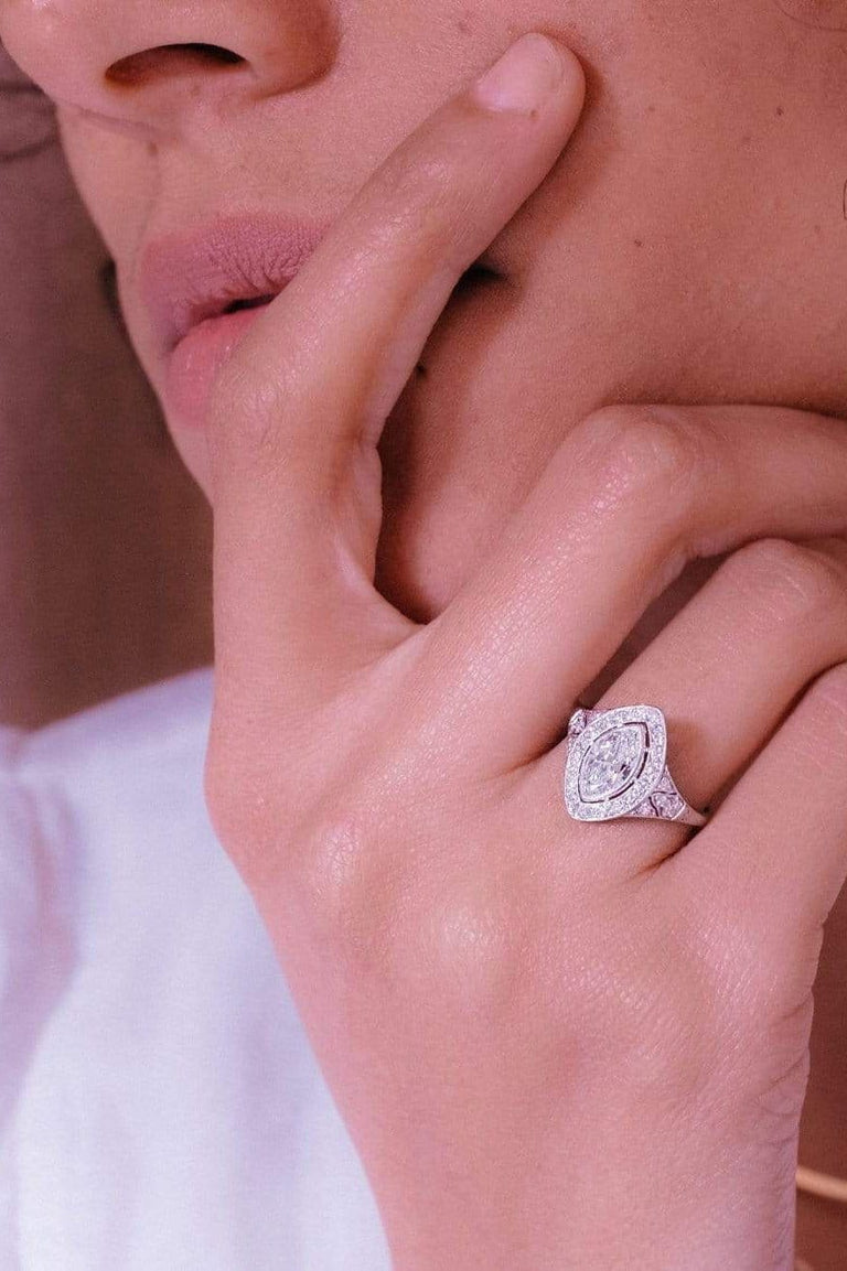 .94 Carat Golconda IIa Marquise Art Deco Diamond Engagement Ring