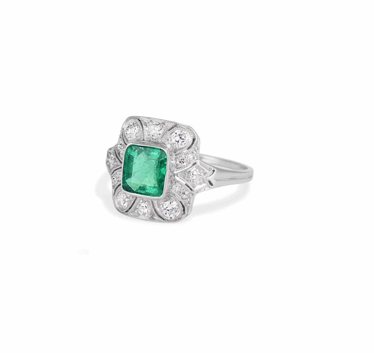 .95 CARAT ART DECO EMERALD AND DIAMOND RING