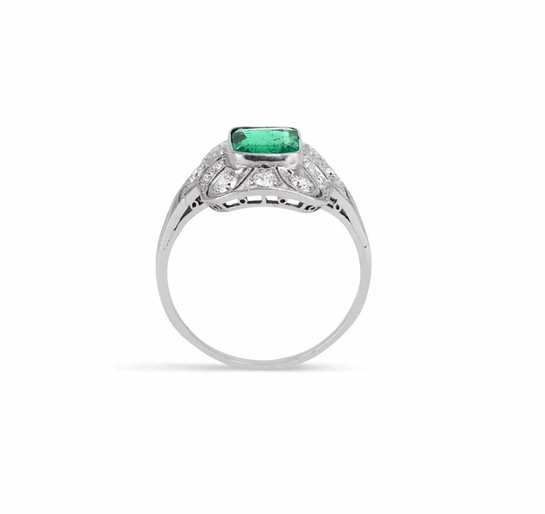.95 CARAT ART DECO EMERALD AND DIAMOND RING