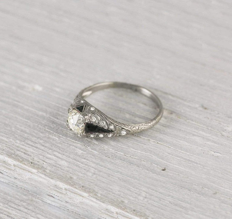 .95 Carat Vintage Diamond & Onyx Engagement Ring