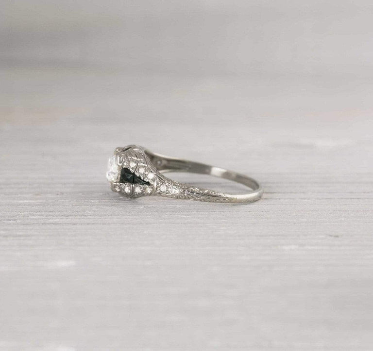 .95 Carat Vintage Diamond & Onyx Engagement Ring