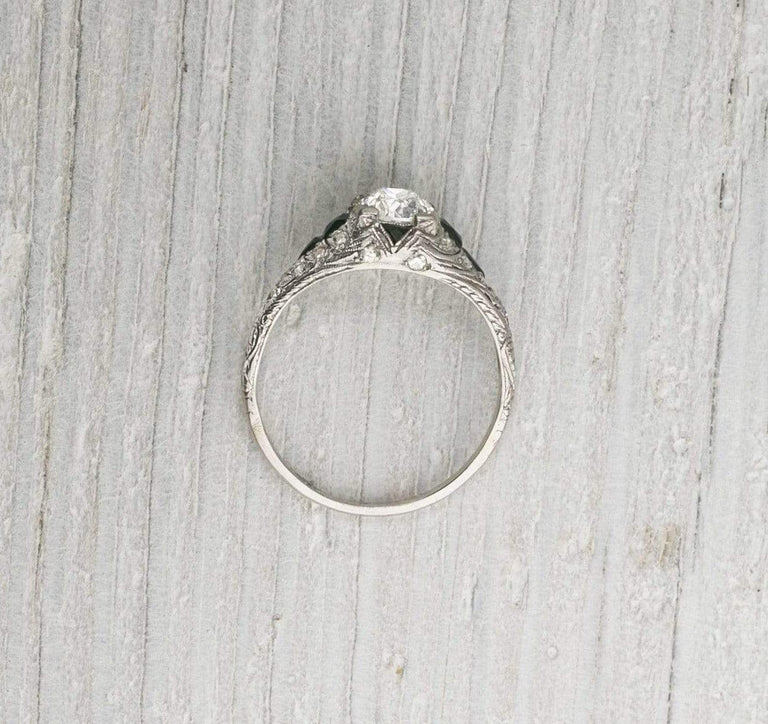 .95 Carat Vintage Diamond & Onyx Engagement Ring