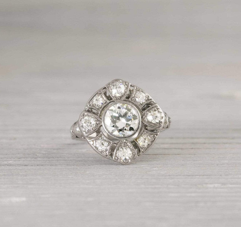 .96 Carat Old European Cut Diamond Edwardian Engagement Ring
